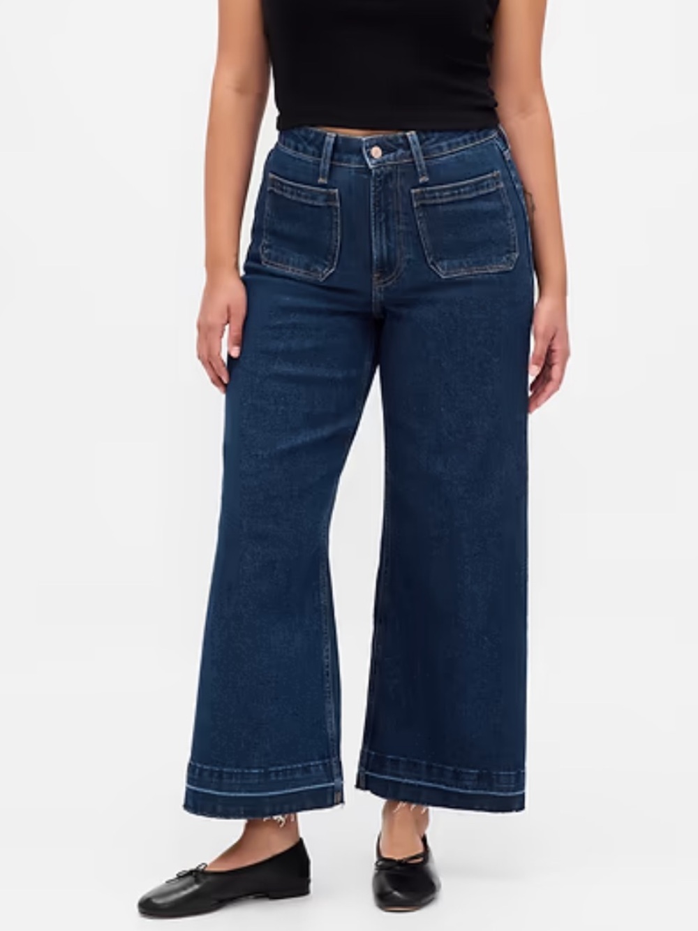 GAP High Rise Stride Wide Leg Ankle Jeans Dark Blue Wash Size 00 24 Cotton
